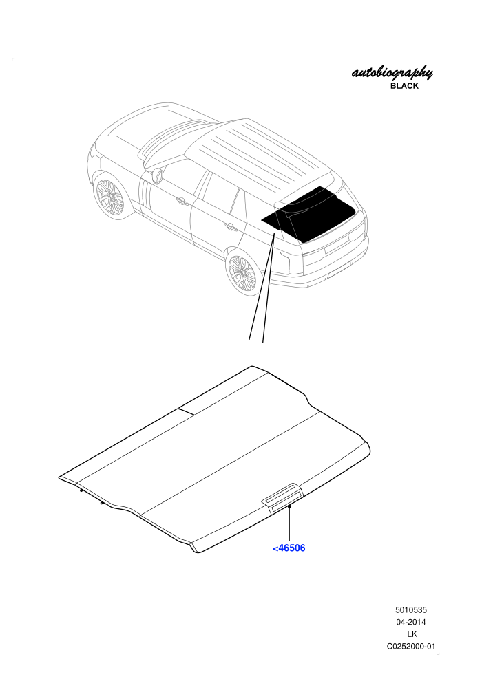 Load Compartment Trim (40/20/40 Super Slouch Rear Seat,Less Version Package,Limited Package,With 2 Rear Small Individual Seats,With 40/40 Split Individual Rr Seat)(Autobiography Black / SV Autobiography,Package Tray,Upper)((V)FROMEA000001)
