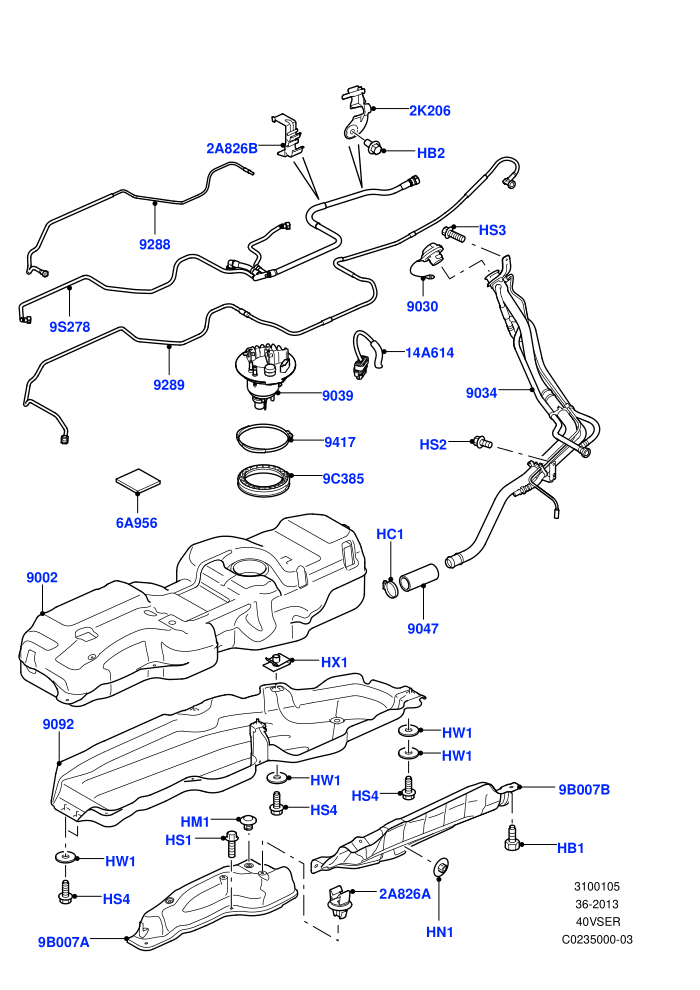 Fuel Tank & Related Parts (Cologne V6 4.0 EFI (SOHC))(This Section Refers To TSB LTB00293,Vehicles Fitted With 10MY Fuel Tank,With 2 Vent Pipes)((V)TO9A999999)
