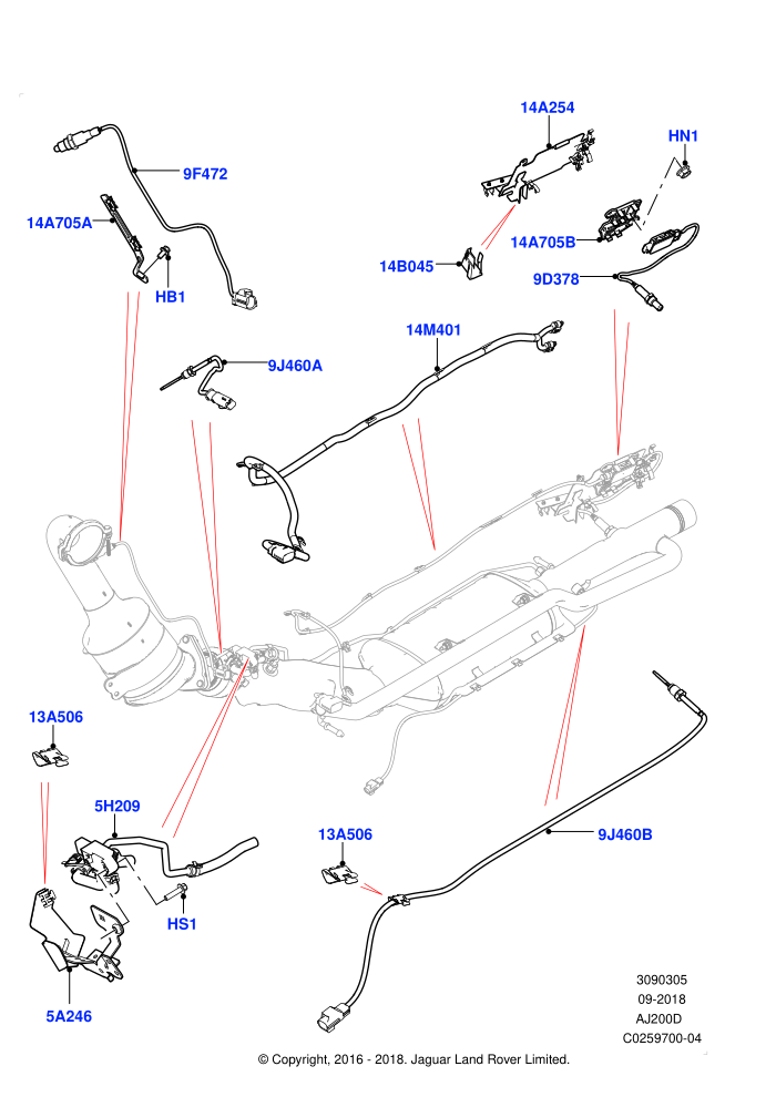 Exhaust System (2.0L I4 DSL HIGH DOHC AJ200,2.0L I4 DSL MID DOHC AJ200,EU6 + DPF Emissions,Halewood (UK),Japanese Emission + DPF,LEV 160)(Sensors)((V)FROMGH000001)