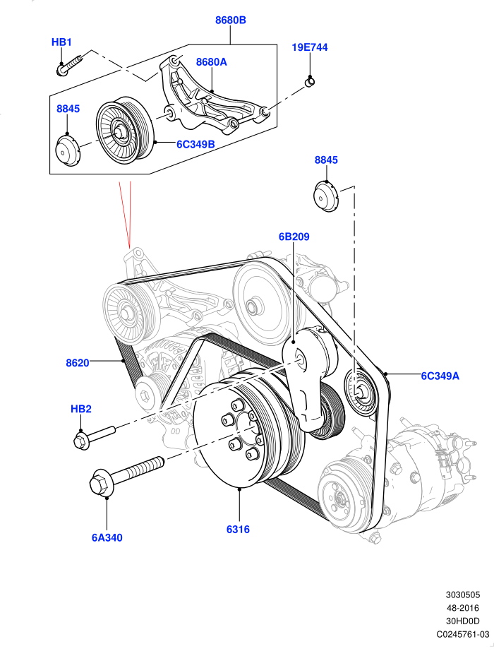 Pulleys And Drive Belts (3.0L DOHC GDI SC V6 PETROL)(Primary Drive,Solihull Plant Build)((V)FROMEA000001)