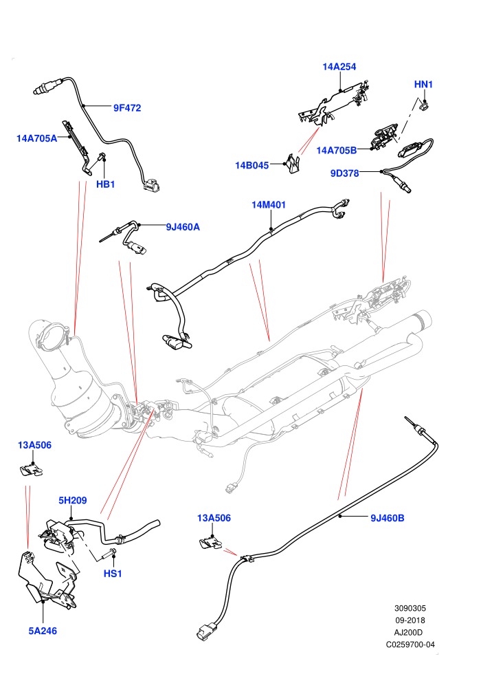 Exhaust System (2.0L I4 DSL HIGH DOHC AJ200,2.0L I4 DSL MID DOHC AJ200,EU6 + DPF Emissions,Halewood (UK),Japanese Emission + DPF,LEV 160)(Sensors)((V)FROMGH000001)