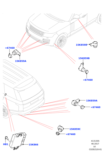 LR095414 NO ORIGINAL Датчик парковки RRS\D5\EVO\VELAR\DS