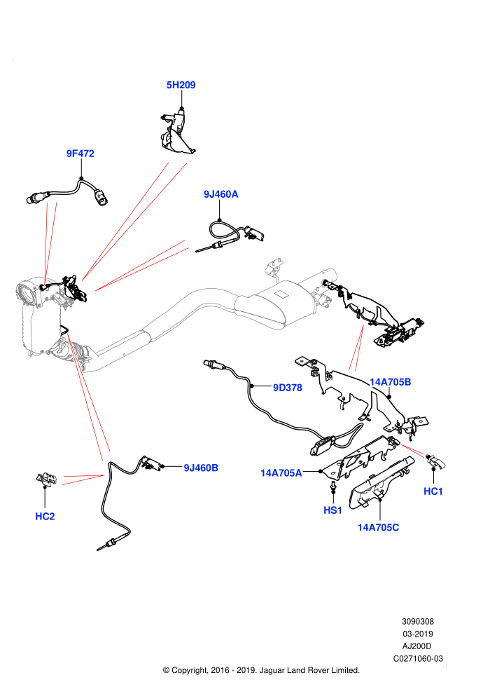 Exhaust Sensors And Modules (2.0L I4 DSL HIGH DOHC AJ200,2.0L I4 DSL MID DOHC AJ200,EU6 + DPF Emissions)(Solihull Plant Build)((V)FROMHA000001)
