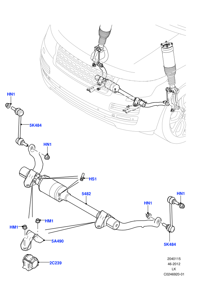 Front Cross Member & Stabilizer Bar (4.4L DOHC DITC V8 Diesel,5.0 Petrol AJ133 DOHC CDA,5.0L OHC SGDI SC V8 Petrol - AJ133,With ACE Suspension)(Active Stabilizer Bar)((V)TOJA999999)
