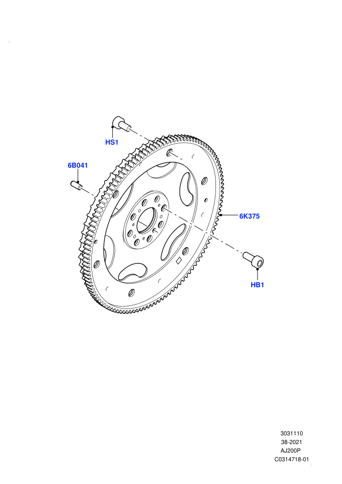 Flywheel (2.0L AJ20P4 Petrol E100 PTA,Itatiaia (Brazil))