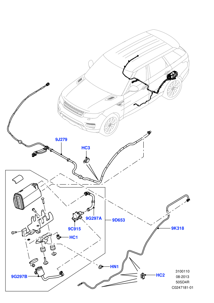 Fuel Lines (5.0 Litre supercharged enhanced,5.0 Petrol AJ133 DOHC CDA,5.0L OHC SGDI SC V8 Petrol - AJ133,Fuel Tank Filler Neck - DMTL)(Rear)((V)TOJA999999)