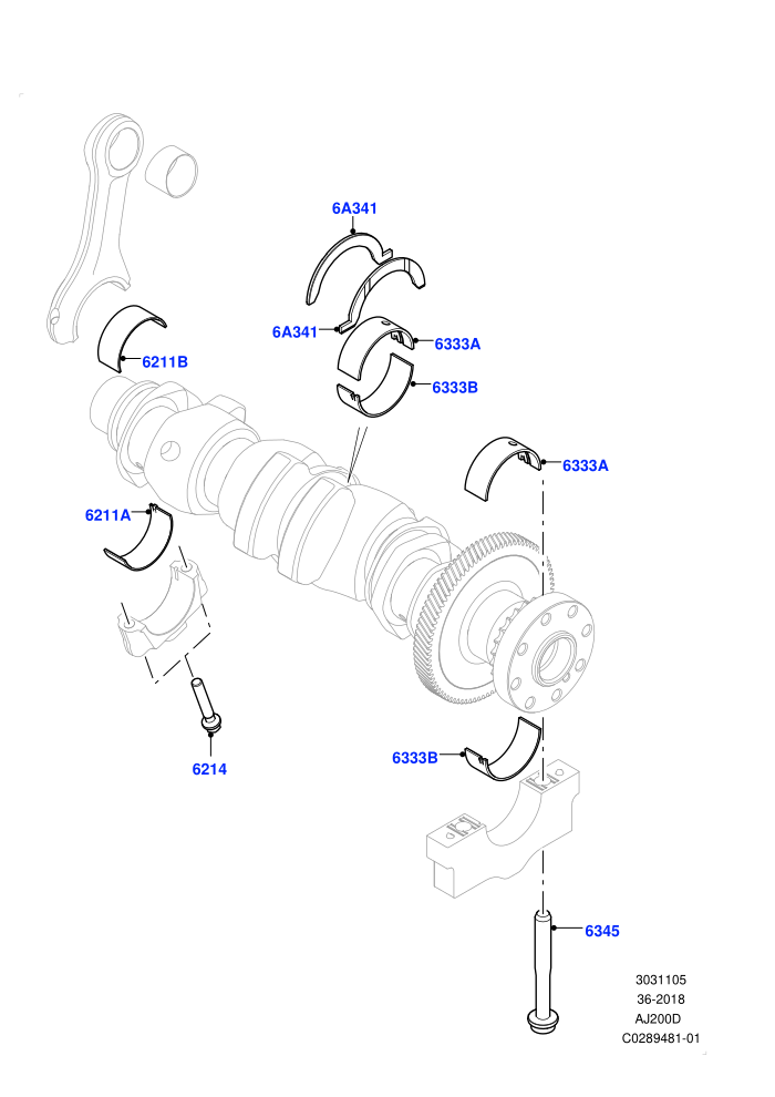 Crankshaft/Pistons And Bearings (2.0L I4 DSL HIGH DOHC AJ200,2.0L I4 DSL MID DOHC AJ200)(Nitra Plant Build)((V)FROMK2000001)