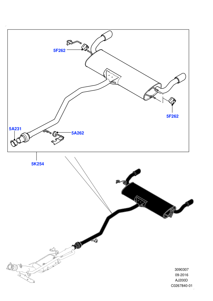 Rear Exhaust System (2.0L I4 DSL MID DOHC AJ200,Dual Exhaust - Dynamic,Halewood (UK),Instant Mobility System - High,Less Spare Wheel,With 7 Seat Configuration)((V)FROMGH000001)