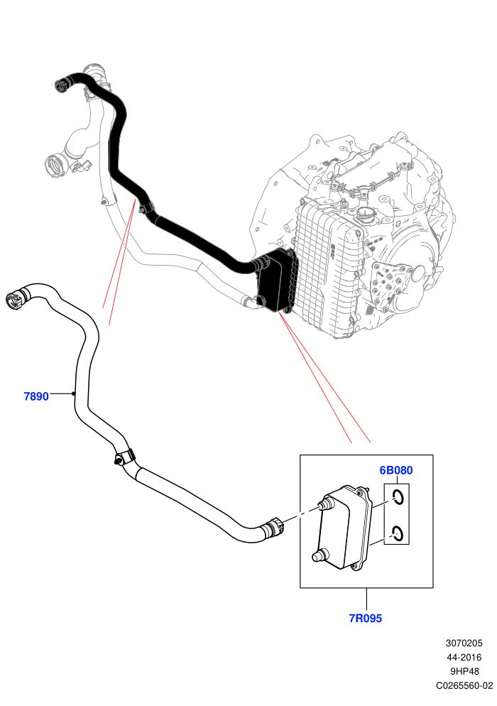 Transmission Cooling Systems (2.0L I4 DSL HIGH DOHC AJ200,2.0L I4 DSL MID DOHC AJ200,9 Speed Auto AWD,Halewood (UK))((V)FROMGH000001)