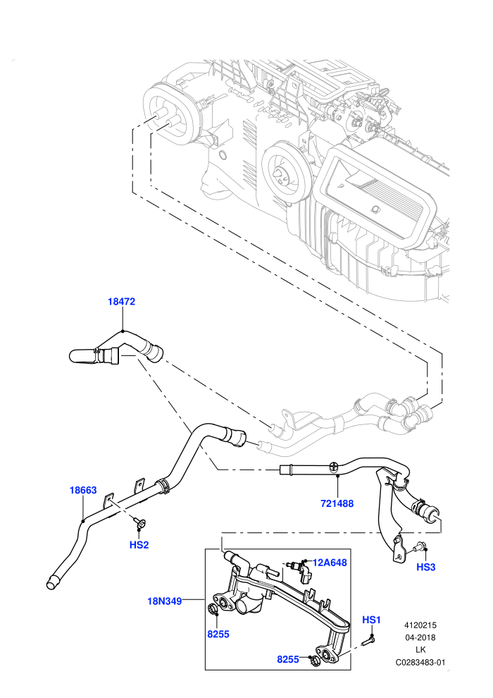 Heater Hoses (5.0 Litre supercharged enhanced,5.0 Petrol AJ133 DOHC CDA,Less Auxiliary Coolant Pumps,Less Heater,With Fresh Air Heater,With Ptc Heater)(Front)((V)FROMJA000001)