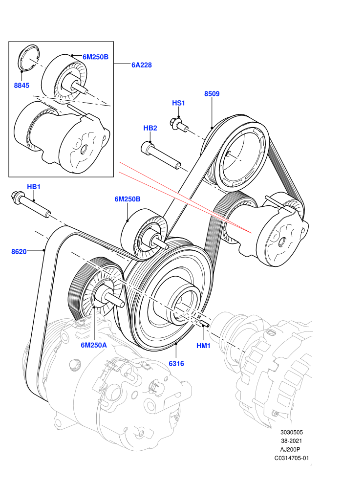 Pulleys And Drive Belts (2.0L AJ20P4 Petrol E100 PTA,Itatiaia (Brazil),Less Electric Engine Battery)