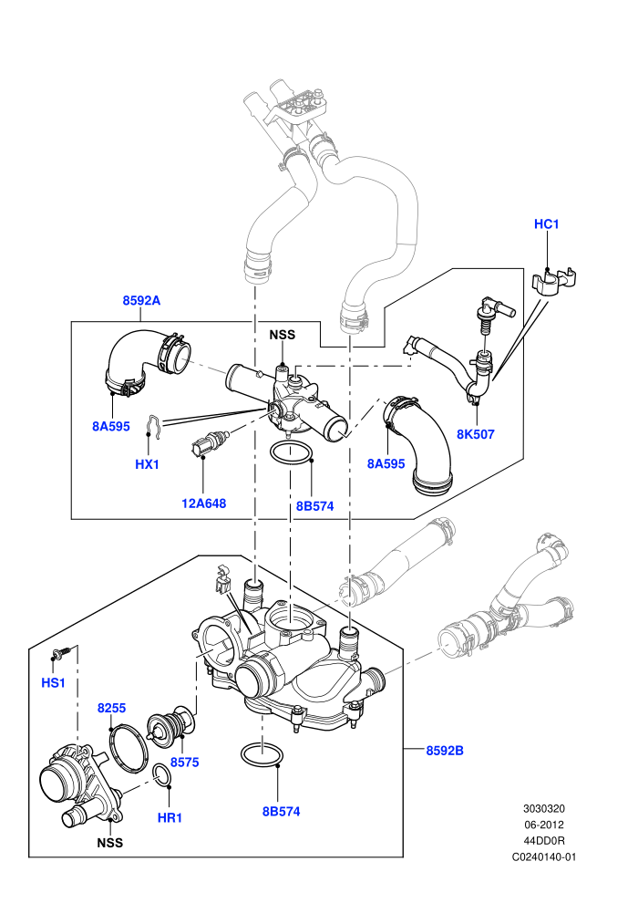 Thermostat/Housing & Related Parts (4.4L DOHC DITC V8 Diesel)