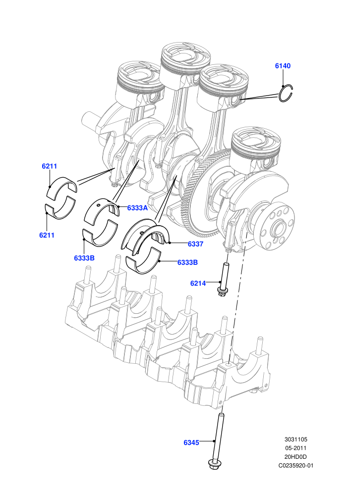 Crankshaft/Pistons And Bearings (2.0L 16V TIVCT T/C 240PS Petrol,2.0L 16V TIVCT T/C Gen2 Petrol,Halewood (UK))