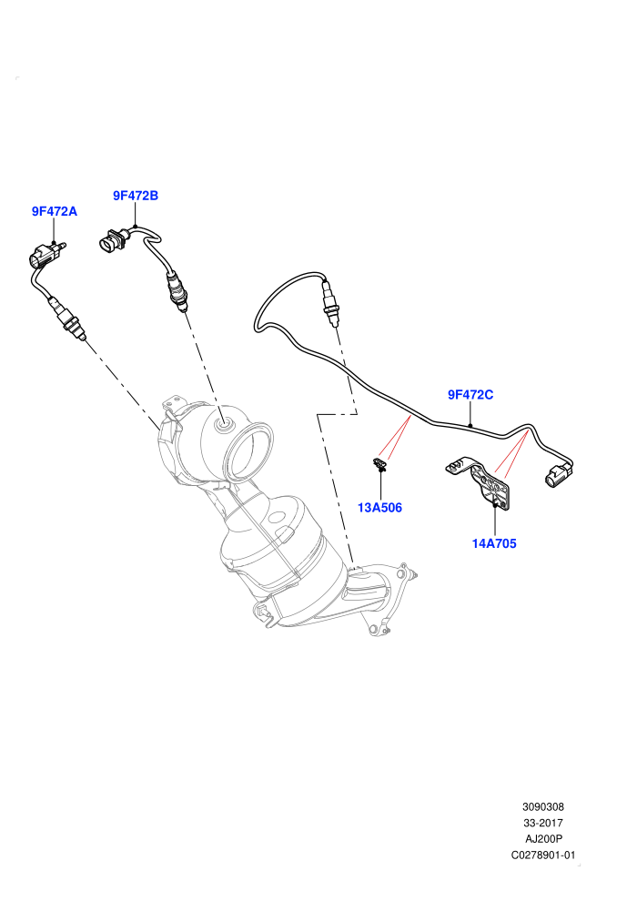 Exhaust Sensors And Modules (2.0L I4 High DOHC AJ200 Petrol,2.0L I4 Mid DOHC AJ200 Petrol,Halewood (UK),Japan DBA Emissions,SULEV Requirements)((V)FROMJH000001)