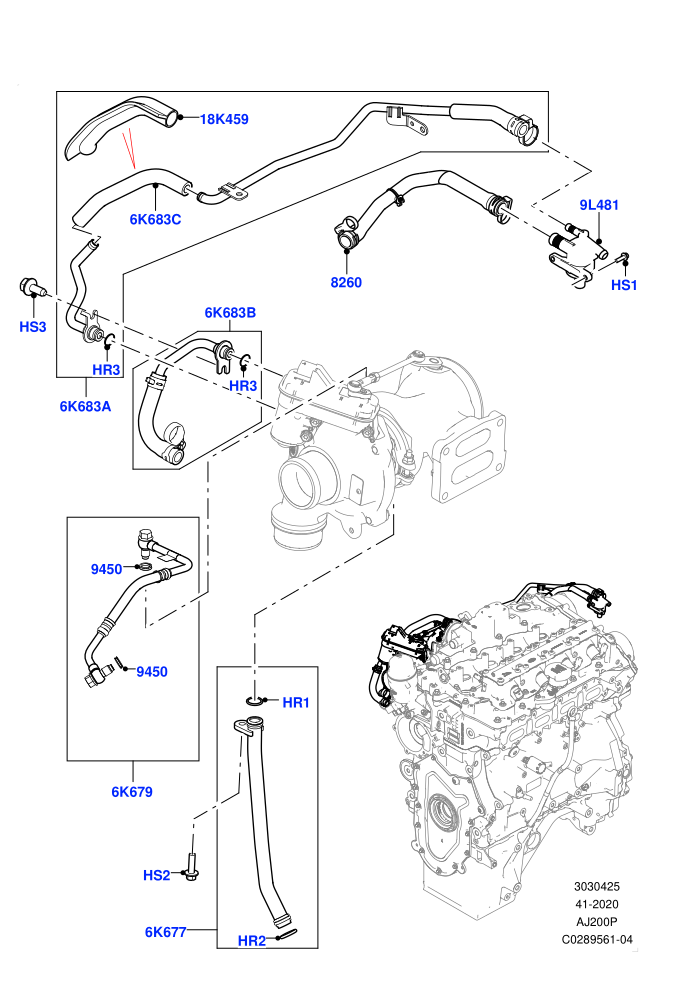 Turbocharger (2.0L AJ200P Hi PHEV,2.0L I4 High DOHC AJ200 Petrol)(Lubrication And Cooling,Nitra Plant Build)((V)FROMK2000001)