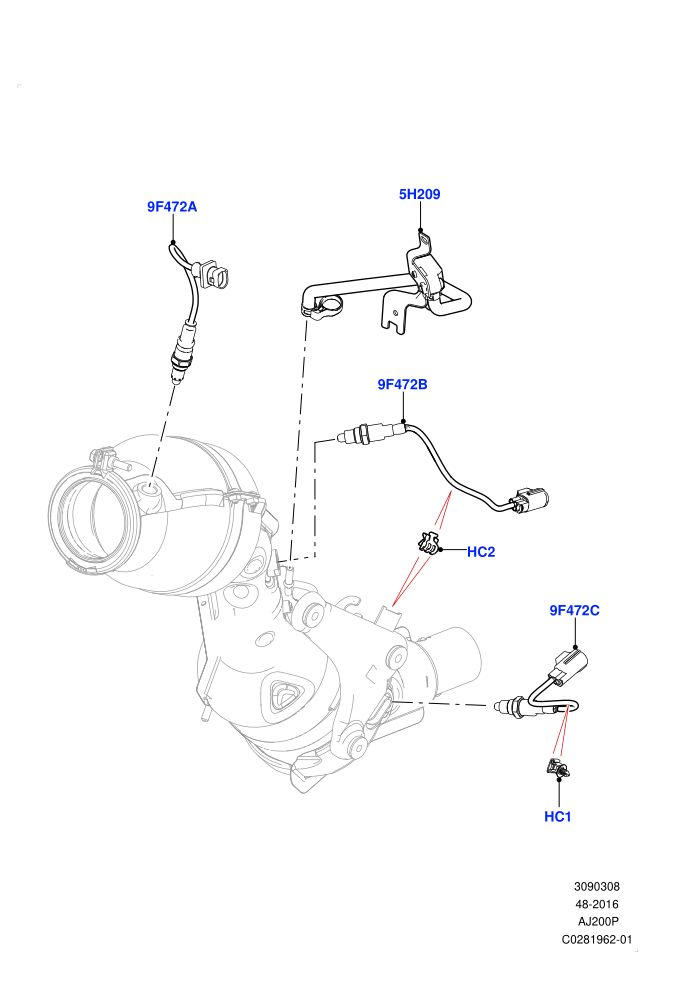 Exhaust Sensors And Modules (2.0L AJ200P Hi PHEV,2.0L I4 High DOHC AJ200 Petrol,Beijing 6 Petrol Emission,China N6B (Petrol) - Compliance,EU6C  Emission,EU6D - Final (Petrol) Emission)(Solihull Plant Build)((V)FROMJA000001)