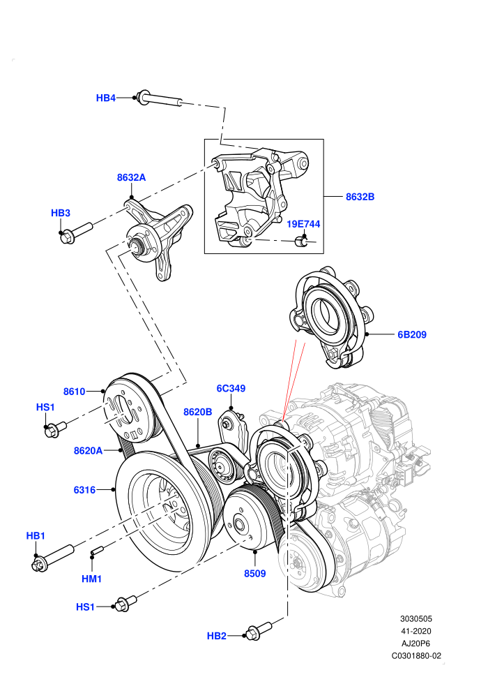 Pulleys And Drive Belts (3.0L AJ20P6 Petrol High)(Nitra Plant Build)((V)FROML2000001)
