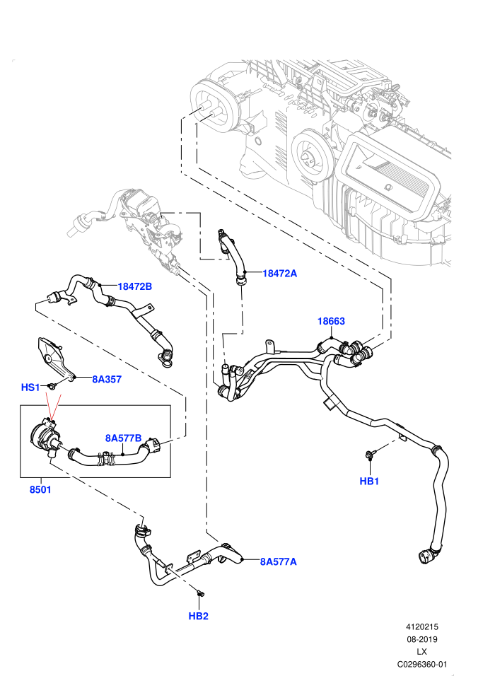 Heater Hoses (3.0L AJ20P6 Petrol High,Fuel Fired Heater With Park Heat,Fuel Heater W/Pk Heat With Remote,With Air Conditioning - Front/Rear,With Front Comfort Air Con (IHKA),With Fuel Fired Heater)(Front)((V)FROMKA000001)