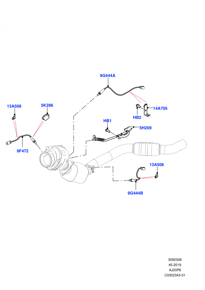 Exhaust Sensors And Modules (3.0L AJ20P6 Petrol High,Beijing 6 Petrol Emission,China N6B (Petrol) - Compliance,EU6D - Final (Petrol) Emission)(Nitra Plant Build)