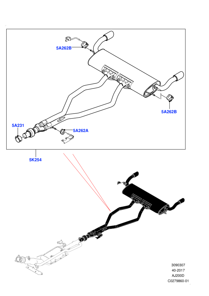 Rear Exhaust System (2.0L I4 DSL HIGH DOHC AJ200,Dual Exhaust - Dynamic,Halewood (UK),Instant Mobility System - High,sports exhaust,With 7 Seat Configuration)((V)FROMJH000001)