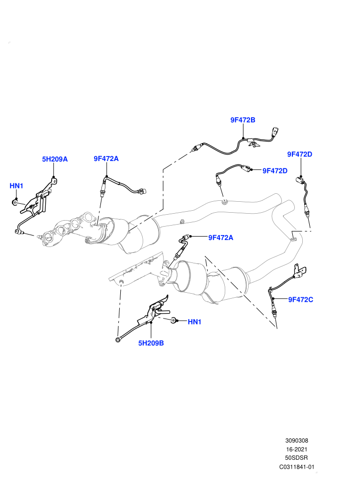 Exhaust Sensors And Modules (5.0 Petrol AJ133 DOHC CDA,Beijing 6 Petrol Emission,China N6B (Petrol) - Compliance,EU6D - Final (Petrol) Emission,EU6D Final - Plus Emission,EU6E EA Emission)(Nitra Plant Build)((V)FROMM2000001)