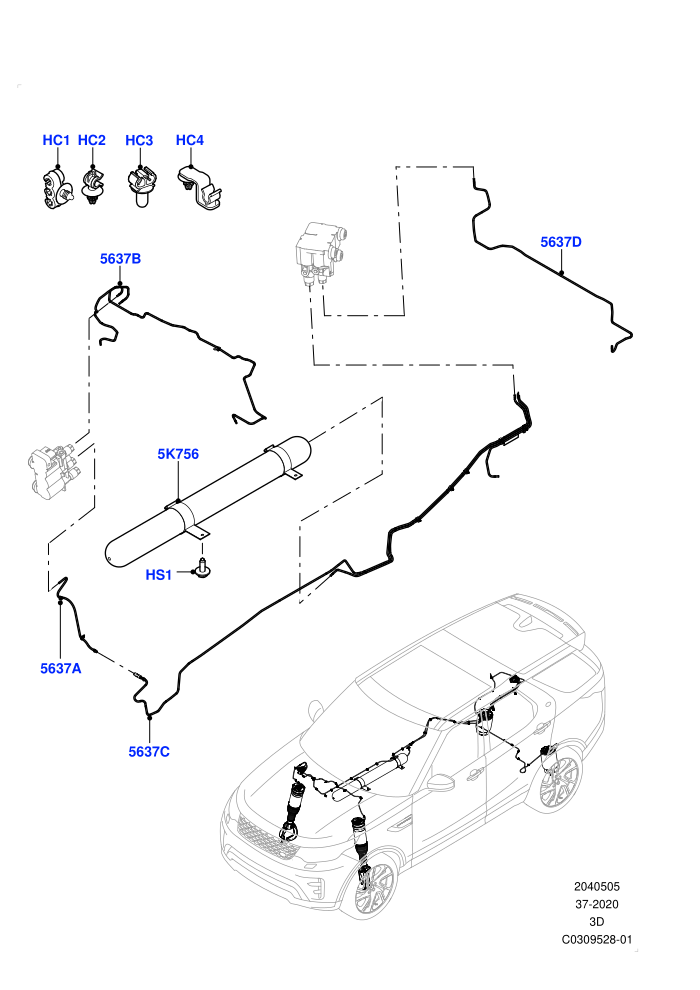 Air Suspension Compressor And Lines (With Four Corner Air Suspension)(Air Suspension Lines,Nitra Plant Build)((V)FROMK2000001)