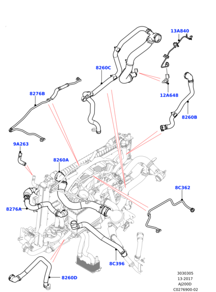 LR091647 LAND ROVER Трубка от расширительного бачка к радиатору RRV 2.0L DOHC