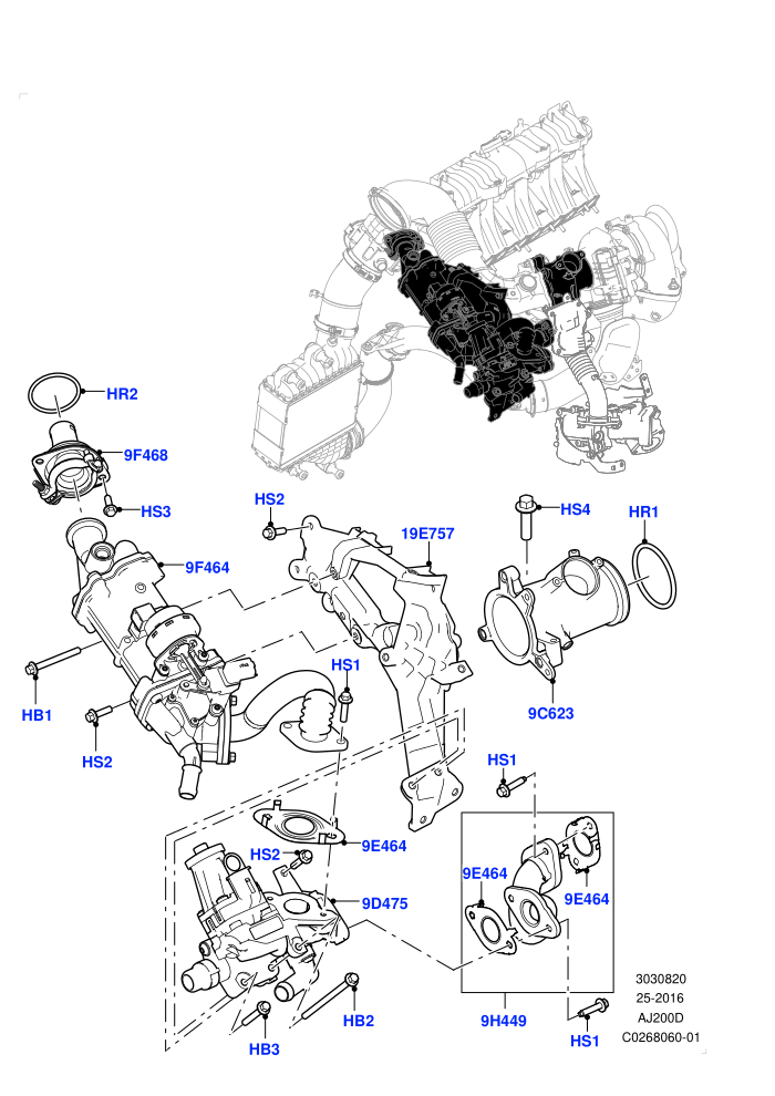Exhaust Gas Recirculation (2.0L I4 DSL HIGH DOHC AJ200,2.0L I4 DSL MID DOHC AJ200,Euro Stage 4 Emissions,Halewood (UK),LEV 160)((V)FROMHH000001)