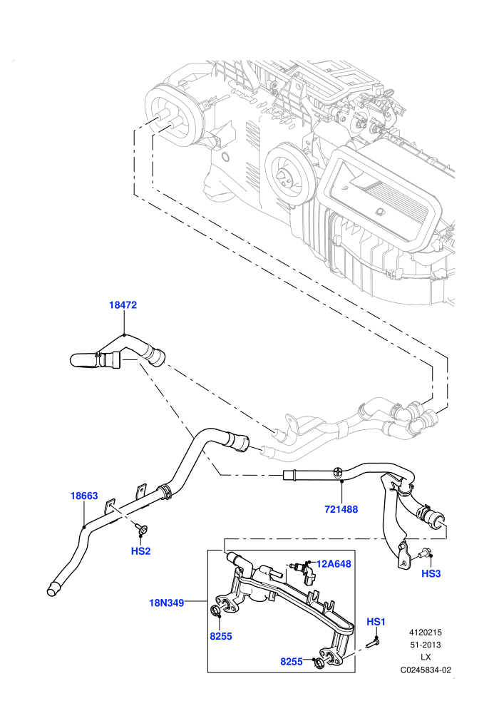 Heater Hoses (5.0L OHC SGDI SC V8 Petrol - AJ133,Less Auxiliary Coolant Pumps,With Fresh Air Heater,With Fuel Fired Heater,With Ptc Heater)(Front)((V)TOHA999999)