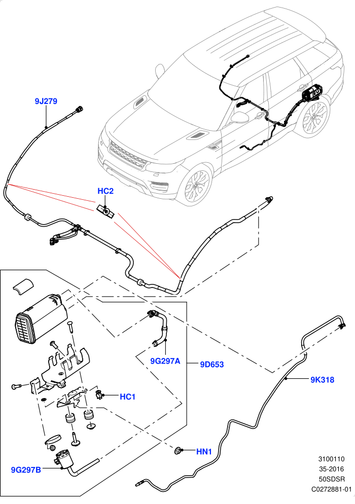 Fuel Lines (5.0 Litre supercharged enhanced,5.0 Petrol AJ133 DOHC CDA,5.0L OHC SGDI SC V8 Petrol - AJ133,Narrow Filler Neck - Unleaded)(Middle East And North Africa (MENA) Markets,Rear)((V)TOJA999999 (V)FROMGA000001)