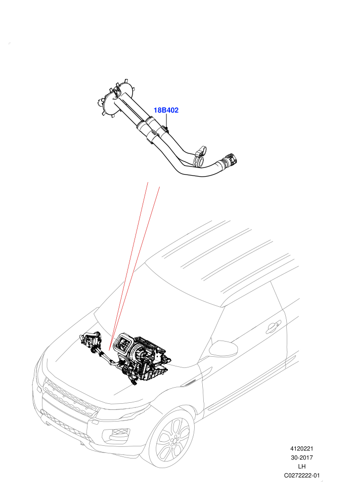 Auxiliary Heater Hoses (2.0L I4 DSL HIGH DOHC AJ200,2.0L I4 DSL MID DOHC AJ200,2.0L I4 High DOHC AJ200 Petrol,2.0L I4 Mid DOHC AJ200 Petrol,Fuel Fired Heater With Park Heat,Fuel Heater W/Pk Heat With Remote,Halewood (UK),With Fuel Fired Heater)((V)FROMHH0