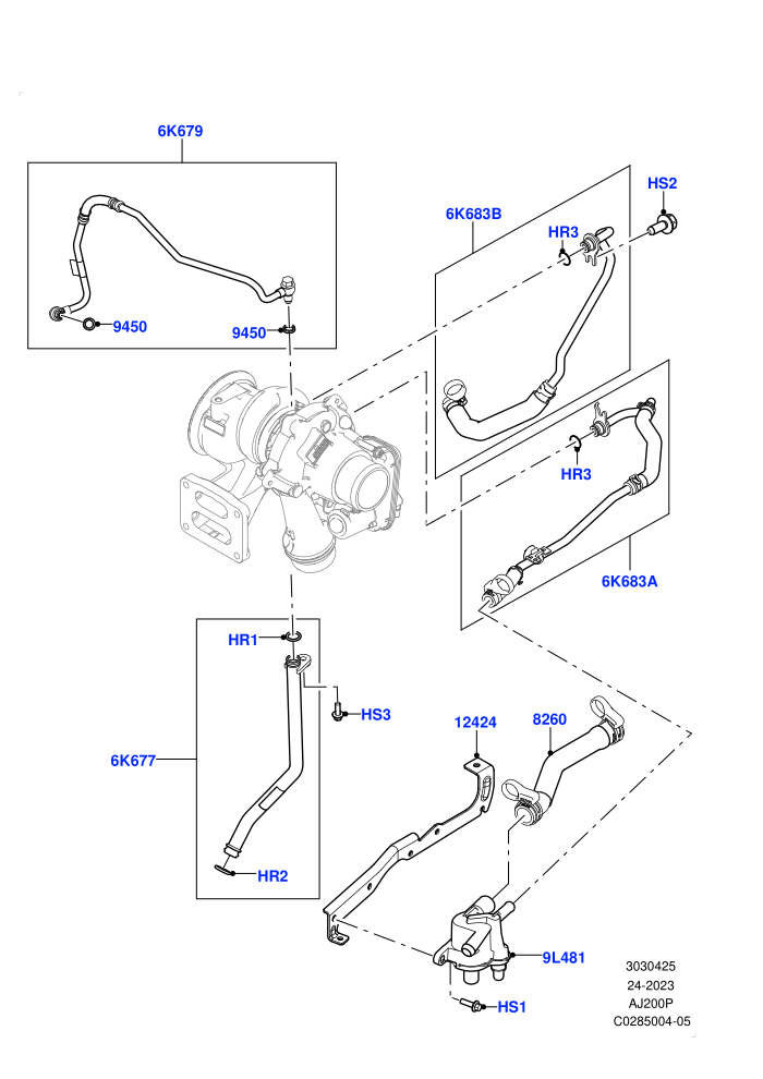 Turbocharger (2.0L I4 Mid AJ200 Petrol E100,2.0L I4 Mid DOHC AJ200 Petrol,Itatiaia (Brazil))(Lubrication And Cooling)((V)FROMJT000001)