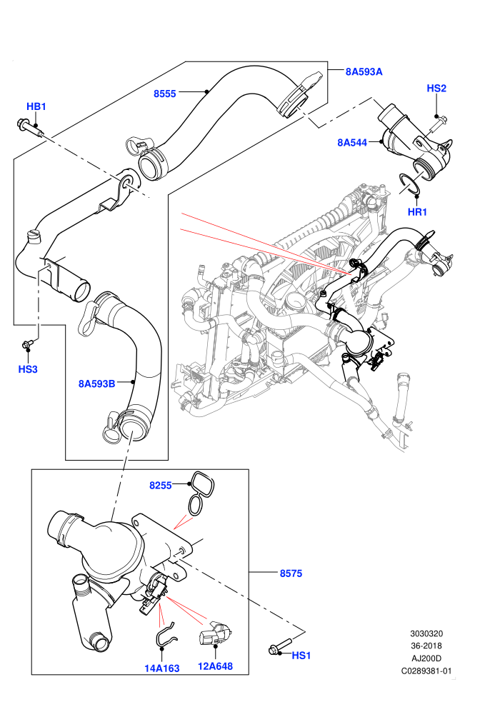 Thermostat/Housing & Related Parts (2.0L I4 DSL HIGH DOHC AJ200,2.0L I4 DSL MID DOHC AJ200)(Nitra Plant Build)((V)FROMK2000001)