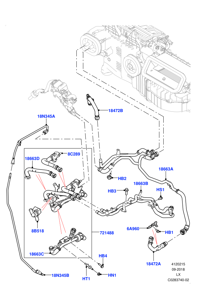 Heater Hoses (2.0L I4 High DOHC AJ200 Petrol,Premium Air Conditioning-Front/Rear,With Front Comfort Air Con (IHKA),With Fuel Fired Heater)(Front)((V)TOJA999999 (V)FROMJA000001)