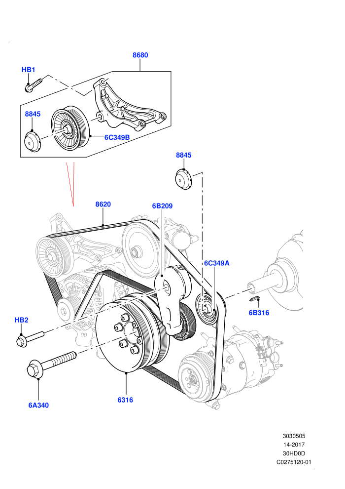 Pulleys And Drive Belts (3.0L DOHC GDI SC V6 PETROL)(Primary Drive)