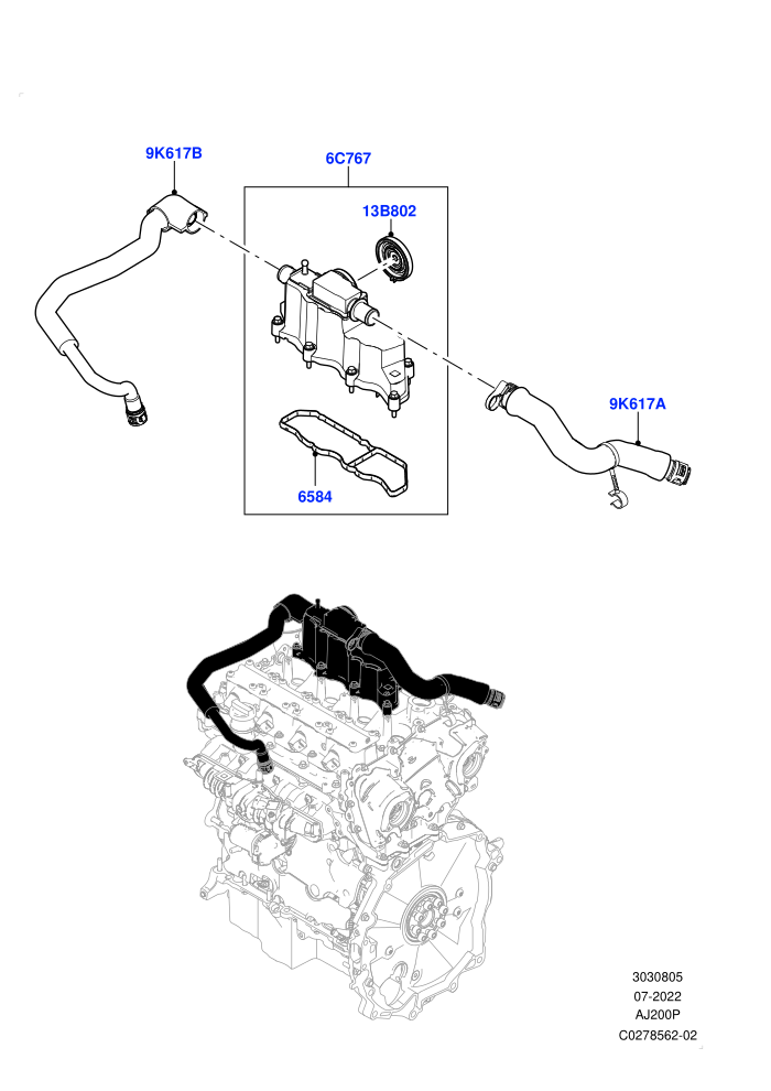 Emission Control - Crankcase (2.0L I4 High DOHC AJ200 Petrol,2.0L I4 Mid AJ200 Petrol E100,2.0L I4 Mid DOHC AJ200 Petrol,Halewood (UK))((V)FROMJH000001)