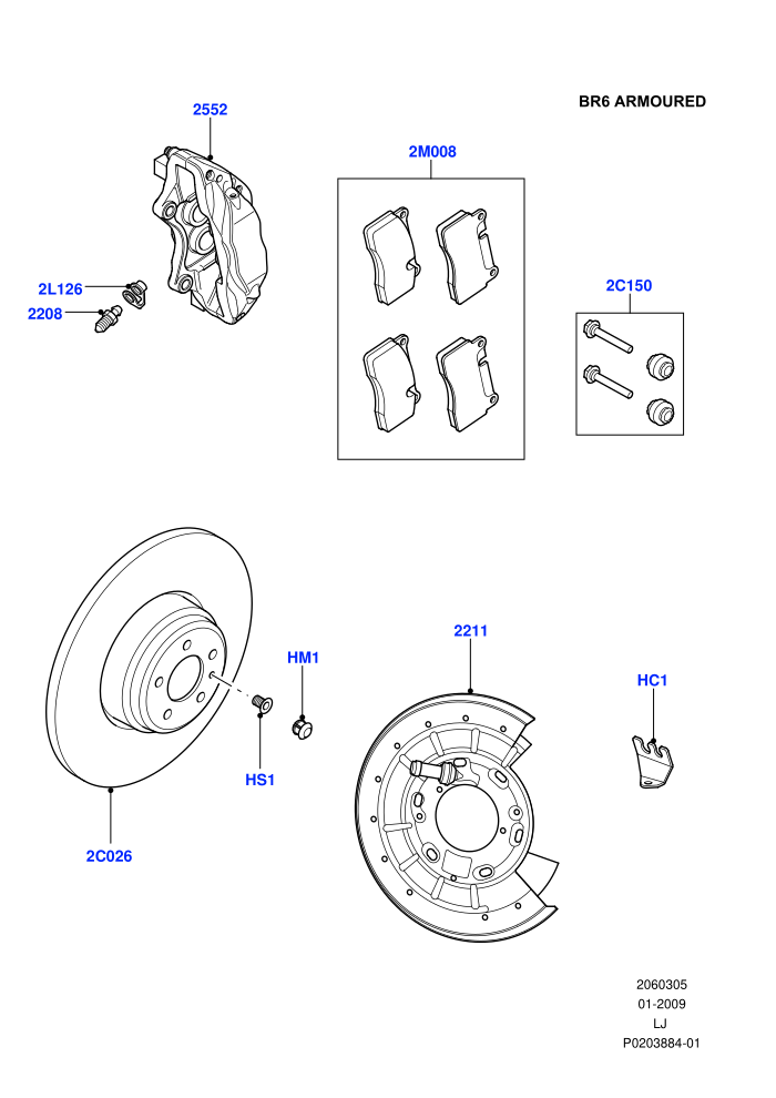 Rear Brake Discs And Calipers (4050KG ECWVTA,With B6 Level Armouring)((V)FROM9A000001)