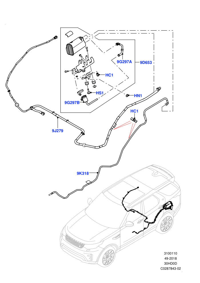Fuel Lines (3.0L DOHC GDI SC V6 PETROL,Narrow Filler Neck - Unleaded)(Rear,Solihull Plant Build)((V)TOJA999999 (V)FROMHA000001)