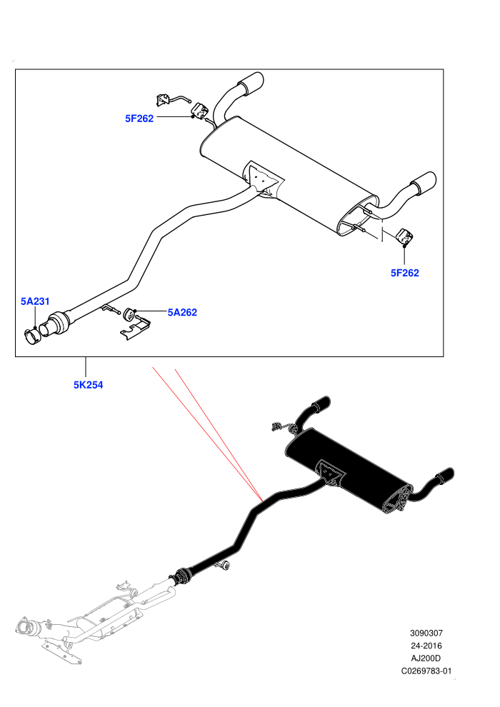 Rear Exhaust System (2.0L I4 DSL HIGH DOHC AJ200,2.0L I4 DSL MID DOHC AJ200,Itatiaia (Brazil),With 5 Seat Configuration)((V)FROMGT000001)