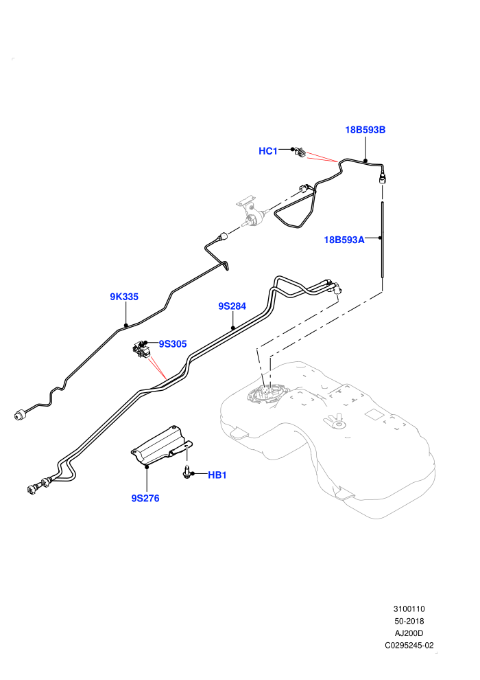 Fuel Lines (2.0L AJ20D4 Diesel High PTA,2.0L AJ20D4 Diesel LF PTA,2.0L AJ20D4 Diesel Mid PTA,Halewood (UK))(Rear)