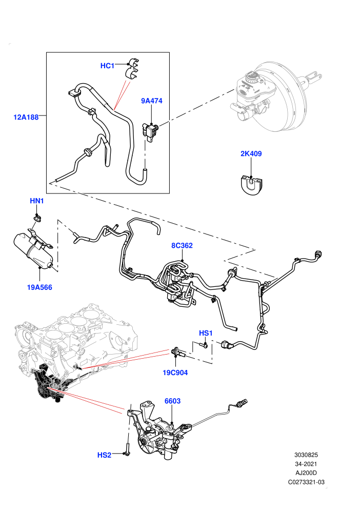 Vacuum Control And Air Injection (2.0L I4 DSL HIGH DOHC AJ200,LHD)(Solihull Plant Build)((V)FROMHA000001)