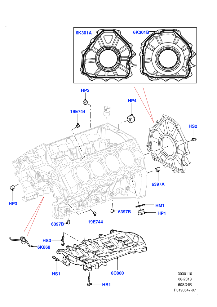 Cylinder Block And Plugs (5.0L OHC SGDI NA V8 Petrol - AJ133)((V)FROMAA000001)