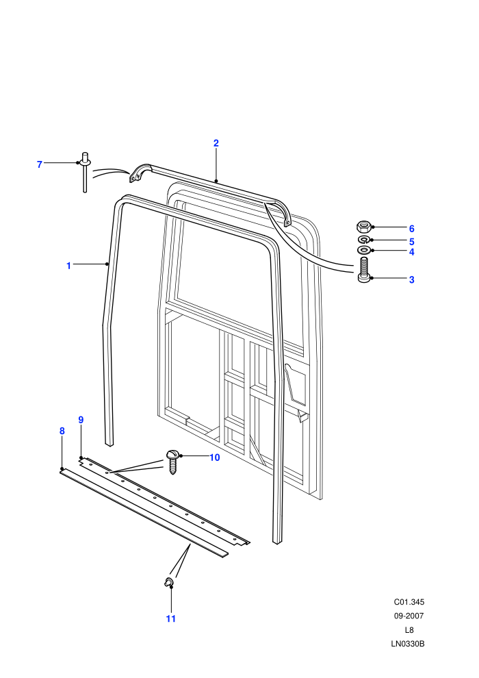 Rear End Door Seals (110&nbsp;Wheelbase,90&nbsp;Wheelbase,Hard Top,Station Wagon - 3 Door,Station Wagon - 5 Door)((V)FROM7A000001)