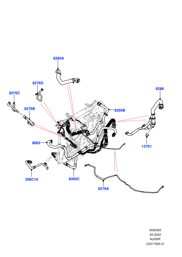 Cooling System Pipes And Hoses (2.0L I4 High DOHC AJ200 Petrol,Less Engine Cooling System)(Nitra Plant Build)((V)FROMP2000001)
