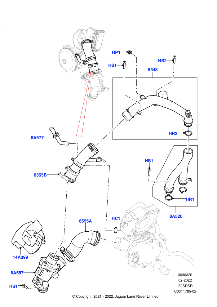 Thermostat/Housing & Related Parts (5.0 Petrol AJ133 DOHC CDA)(Nitra Plant Build)((V)FROMM2000001)