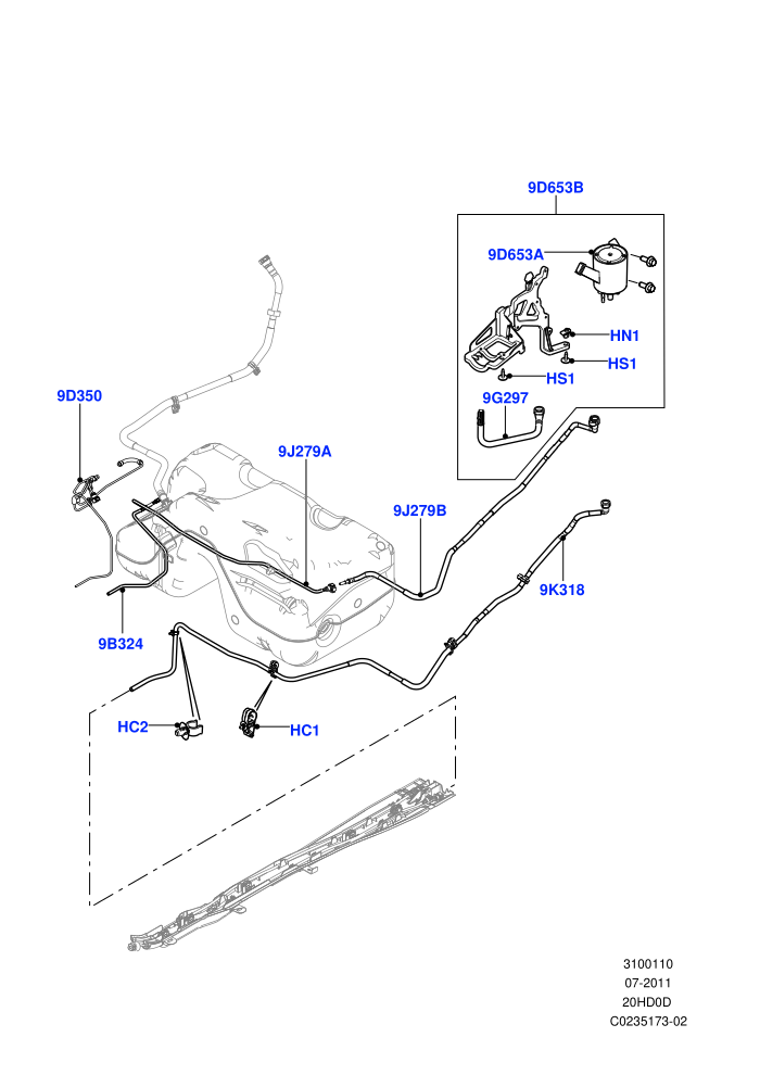 Fuel Lines (2.0L 16V TIVCT T/C 240PS Petrol,2.0L 16V TIVCT T/C Gen2 Petrol,3 Door,5 Door,EU2,EU6 Emissions,Euro Stage 4 Emissions,Halewood (UK),Proconve L5 Brazil,Stage V European Emissions)(Rear)