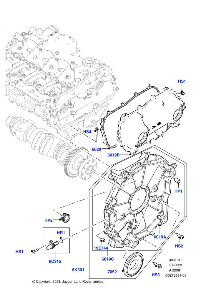Timing Gear Covers (2.0L I4 High DOHC AJ200 Petrol,2.0L I4 Mid AJ200 Petrol E100,2.0L I4 Mid DOHC AJ200 Petrol,Halewood (UK))((V)FROMJH000001)