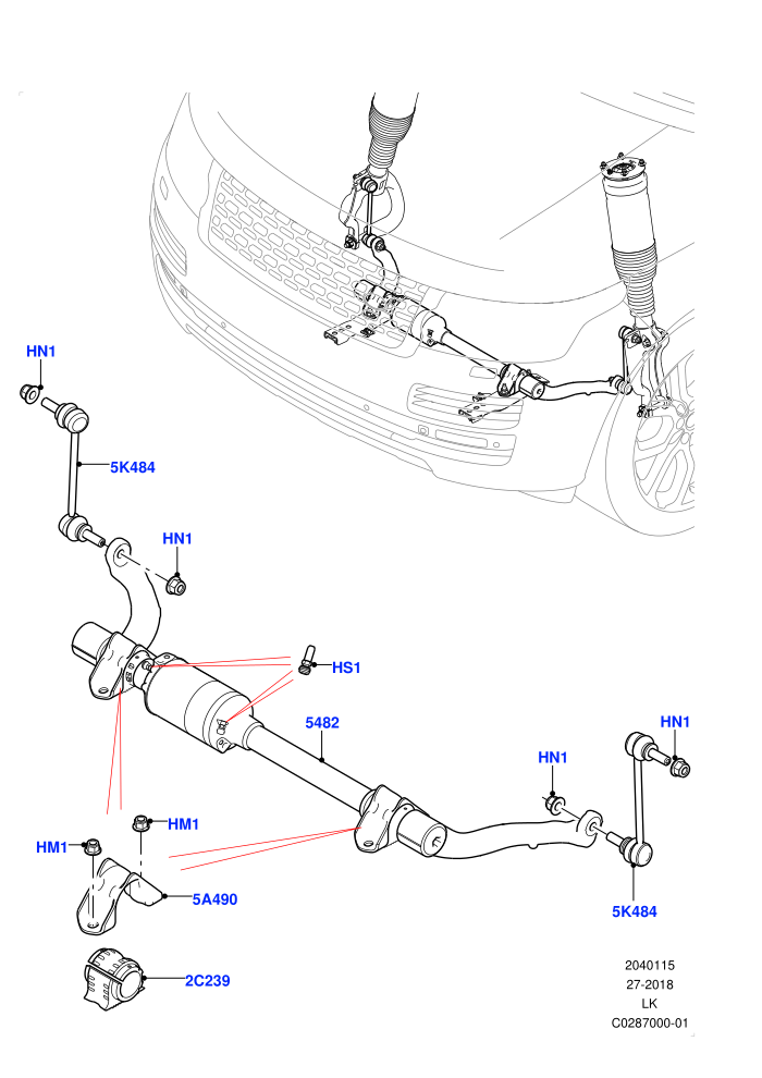 Front Cross Member & Stabilizer Bar (3.0L AJ20D6 Diesel High,3.0L AJ20P6 Petrol High,4.4L DOHC DITC V8 Diesel,5.0 Petrol AJ133 DOHC CDA,5.0L OHC SGDI SC V8 Petrol - AJ133,Electronic Air Suspension With ACE)(Active Stabilizer Bar)((V)FROMKA000001)