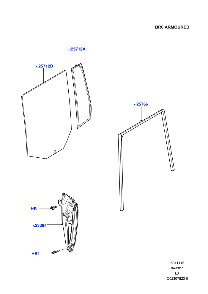Rear Door Glass And Window Controls (With B6 Level Armouring)((V)FROMAA000001)