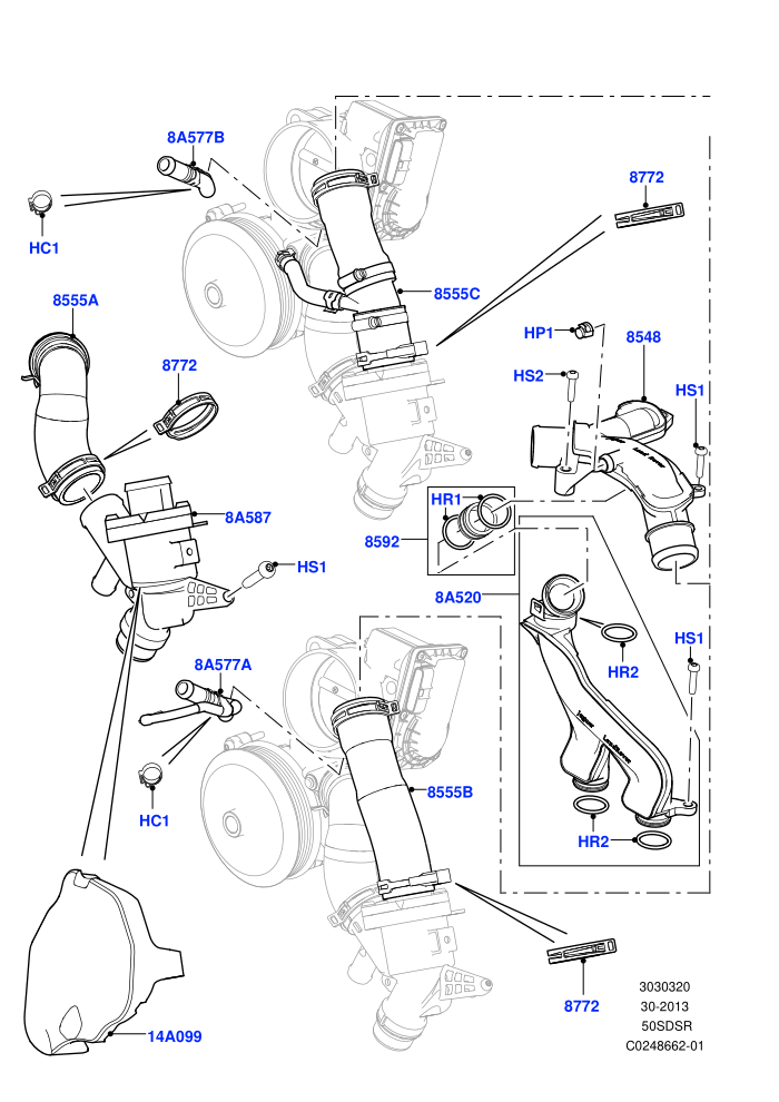 Thermostat/Housing & Related Parts (5.0L OHC SGDI SC V8 Petrol - AJ133)((V)FROMAA000001)